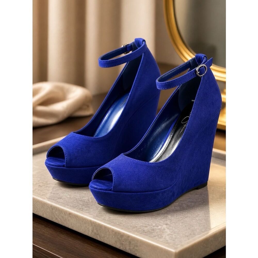 JESSICA SIMPSON BLUE SUEDE PLATFORMS SIZE 7B